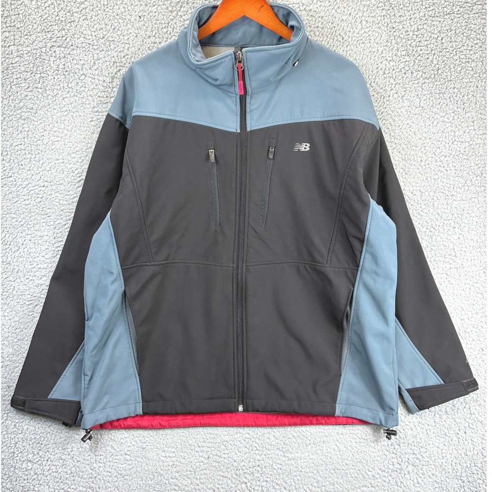 New Balance Softshell Jacket Mens XL Black Blue Fleece Lined Outdoor Gorpcore